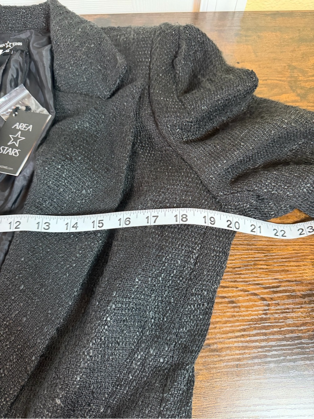 Bloomingdale's Area Stars Black Tweed Double-Breasted Blazer with Gold Buttons - Picture 9 of 12